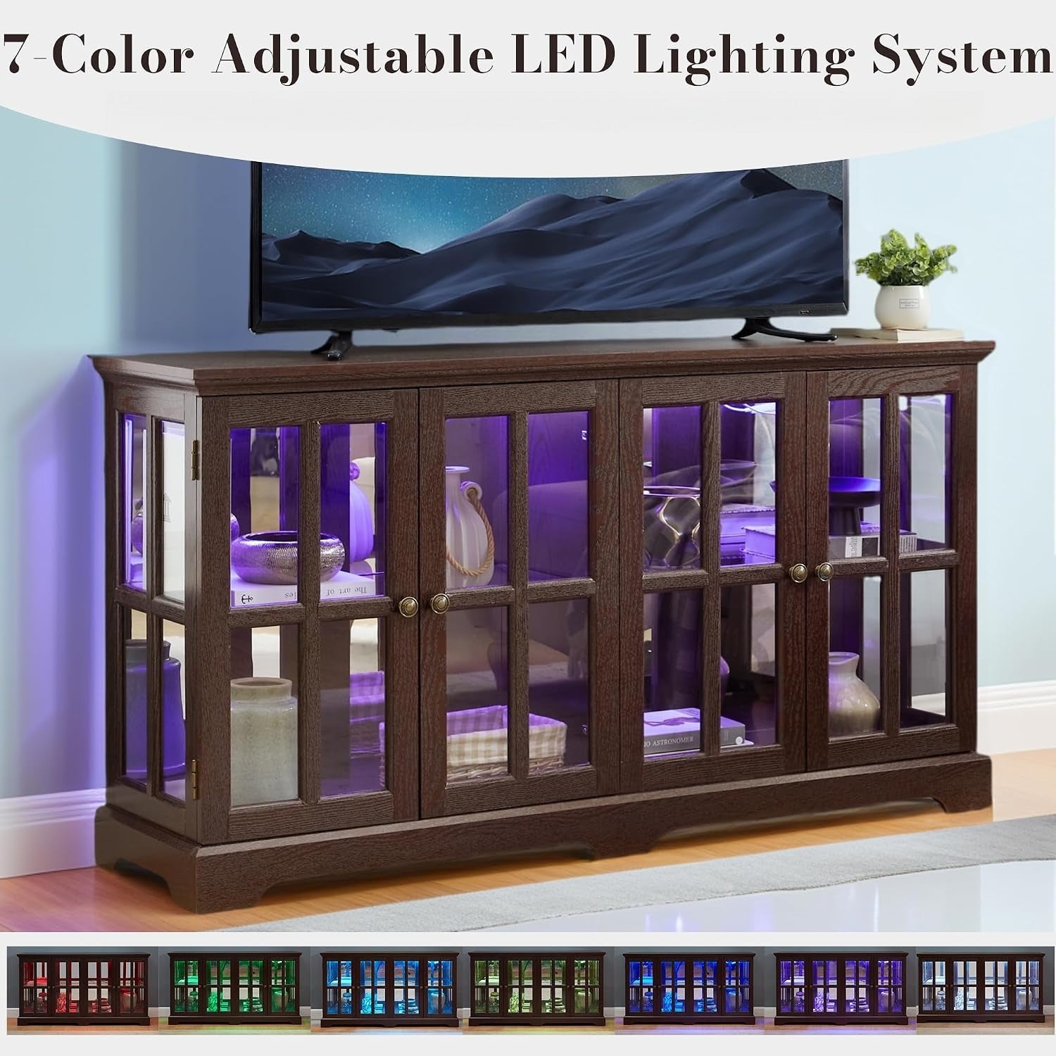 Dark Cherry LED Glass Curio Cabinet