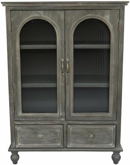 Black Gray Glass Farmhouse Cabinet