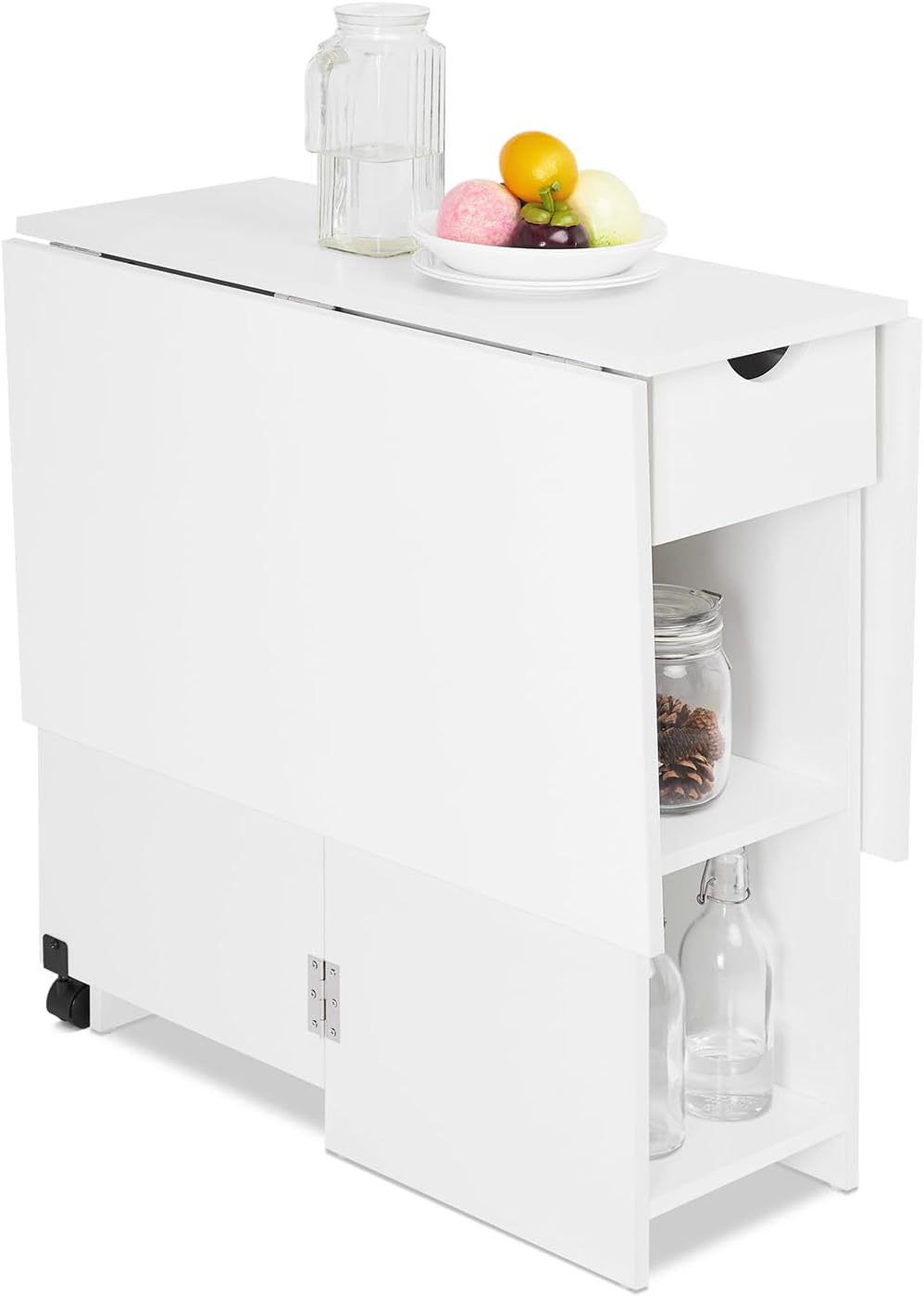 White Storage Drop Leaf Dining Table