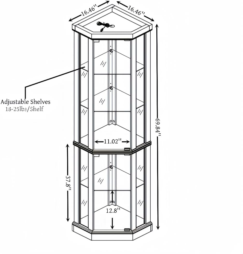 Black Lit Corner Glass Curio Cabinet