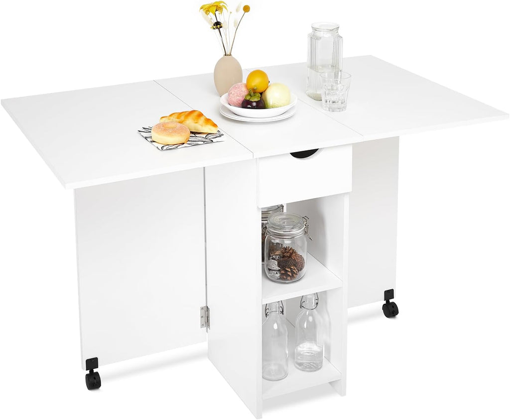 White Storage Drop Leaf Dining Table