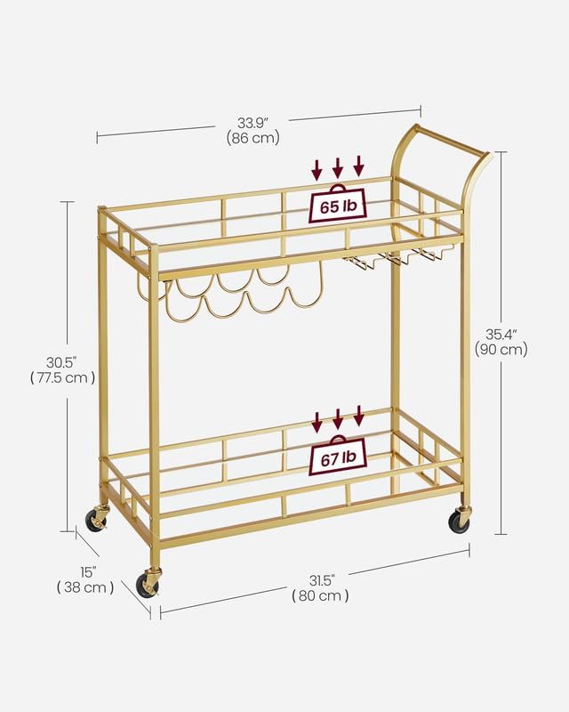 Gold Mirrored Rolling Wine Bar Cart