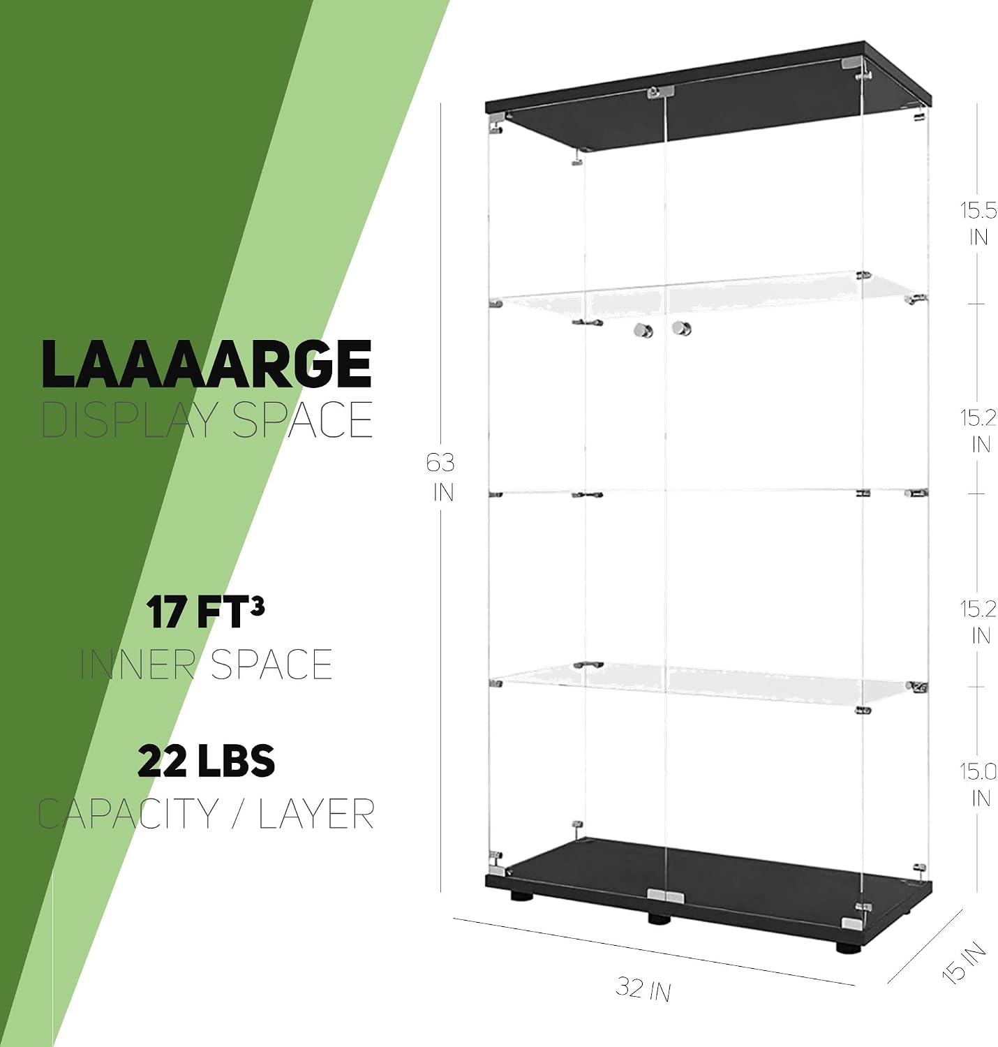Black Tempered Glass Display Cabinet