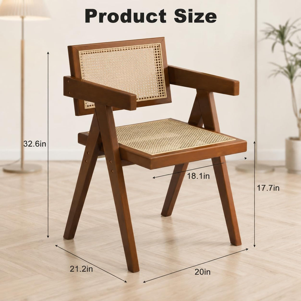 Walnut Rattan Arm Dining Chairs Set