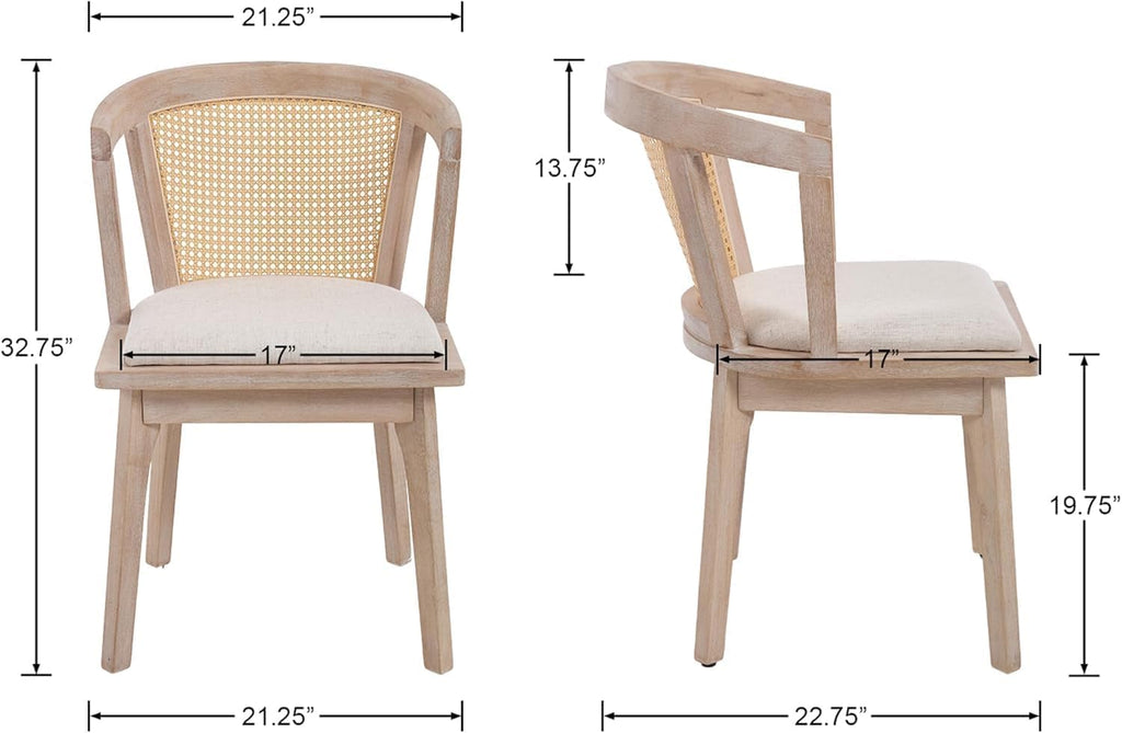 Wood Rattan Upholstered Dining Chairs