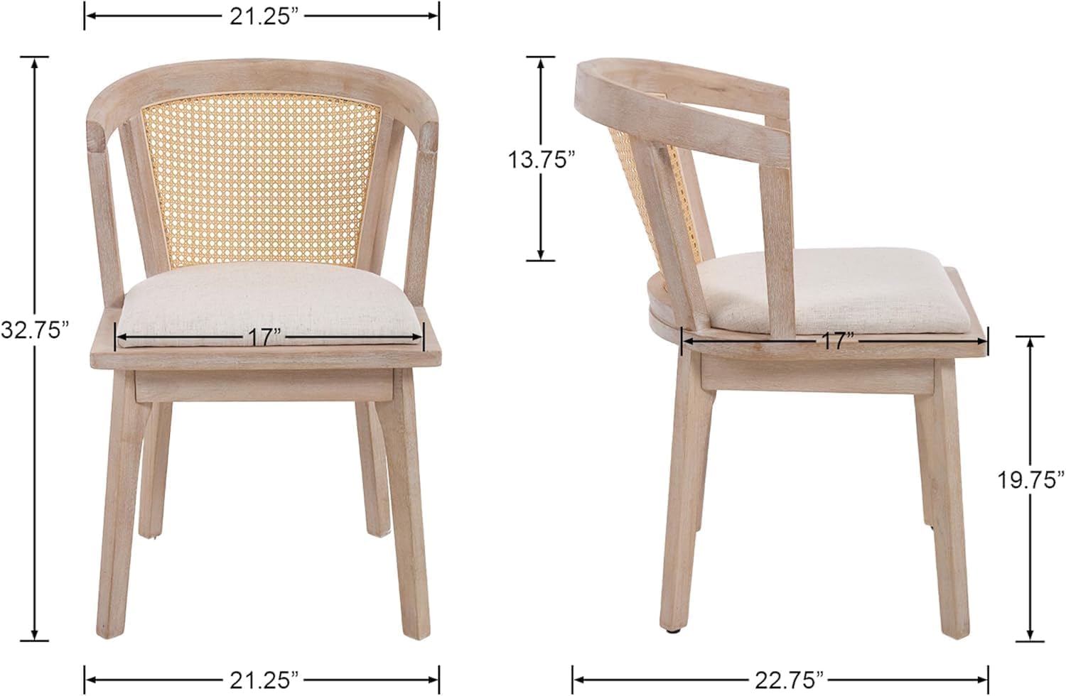 Wood Rattan Upholstered Dining Chairs
