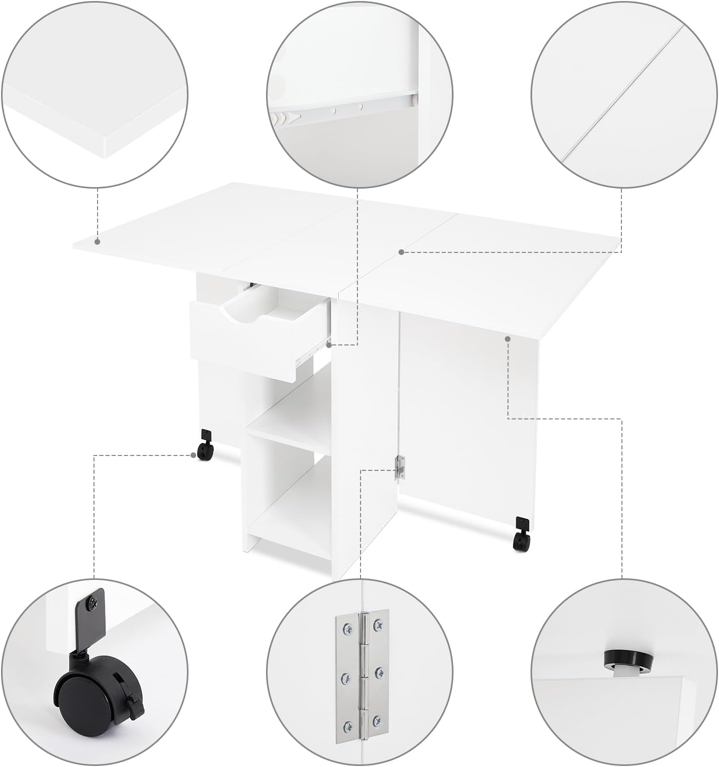 White Storage Drop Leaf Dining Table