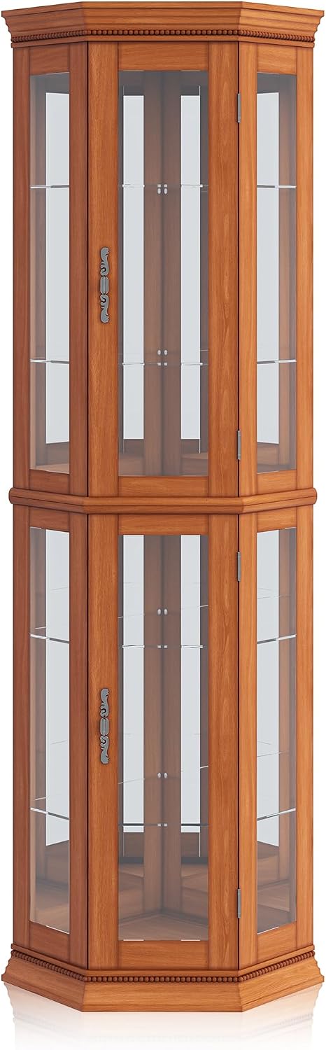 Lit Three-Side Glass Corner Cabinet
