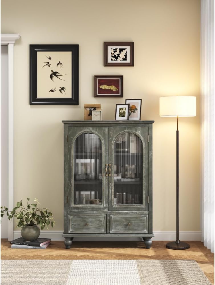Black Gray Glass Farmhouse Cabinet