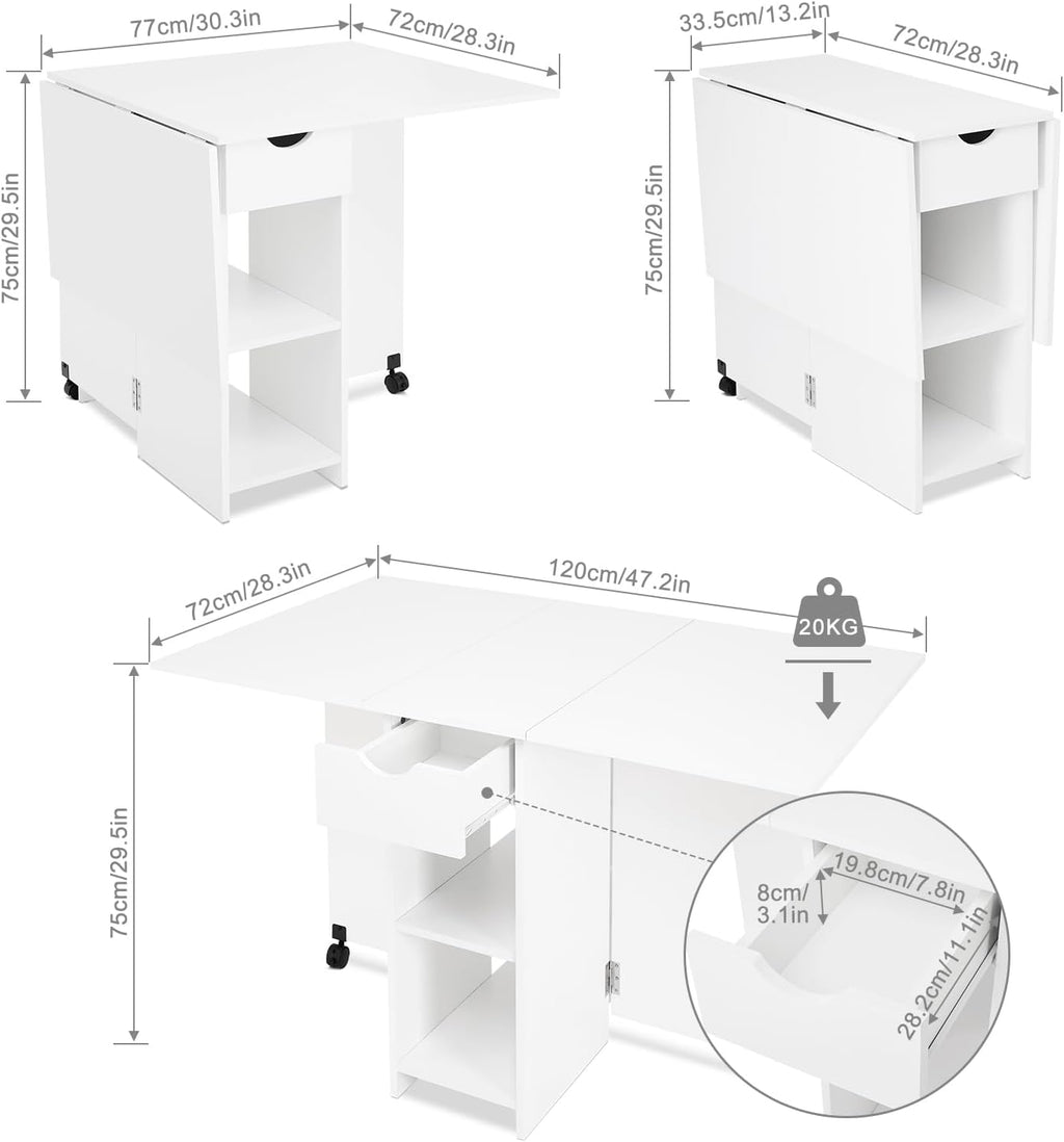 White Storage Drop Leaf Dining Table
