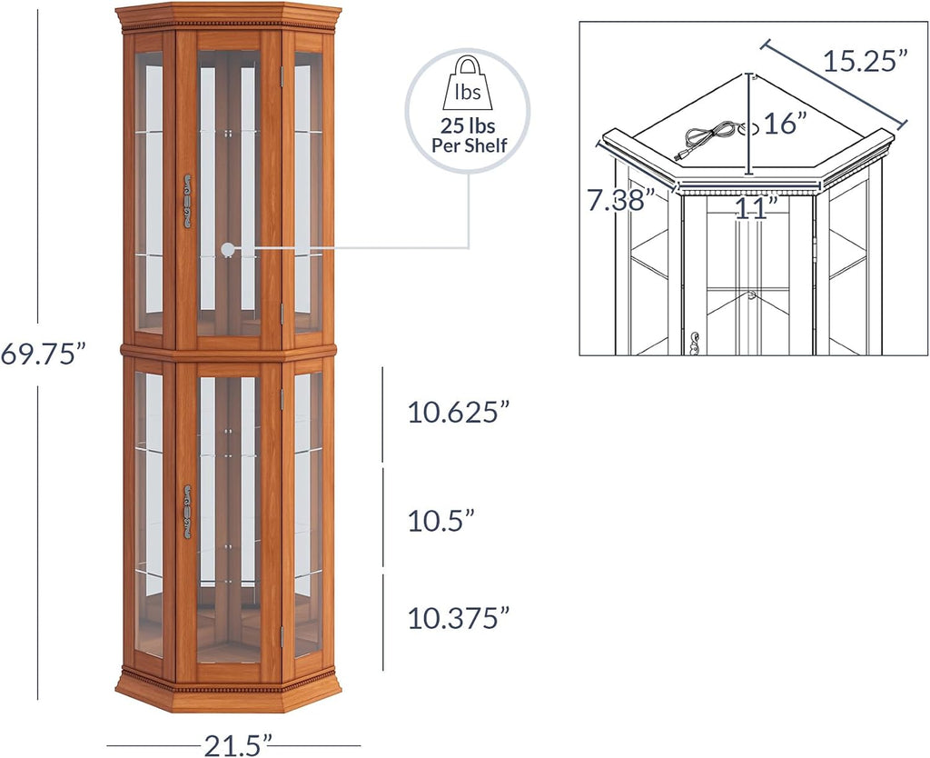 Lit Three-Side Glass Corner Cabinet