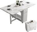 White Wheeled Drop Leaf Dining Table