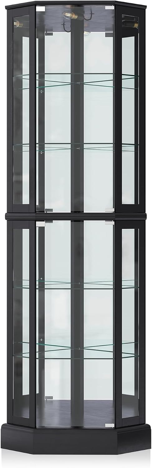 Black Lit Curved Glass Corner Cabinet