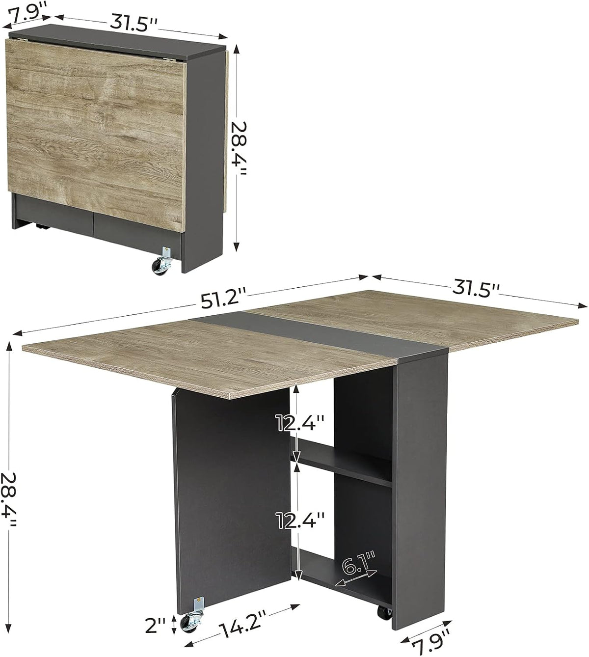 Wheeled Expandable Drop Leaf Table