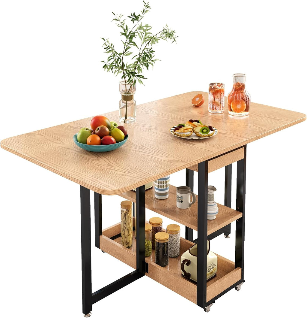 Natural Wheeled Extendable Dining Table