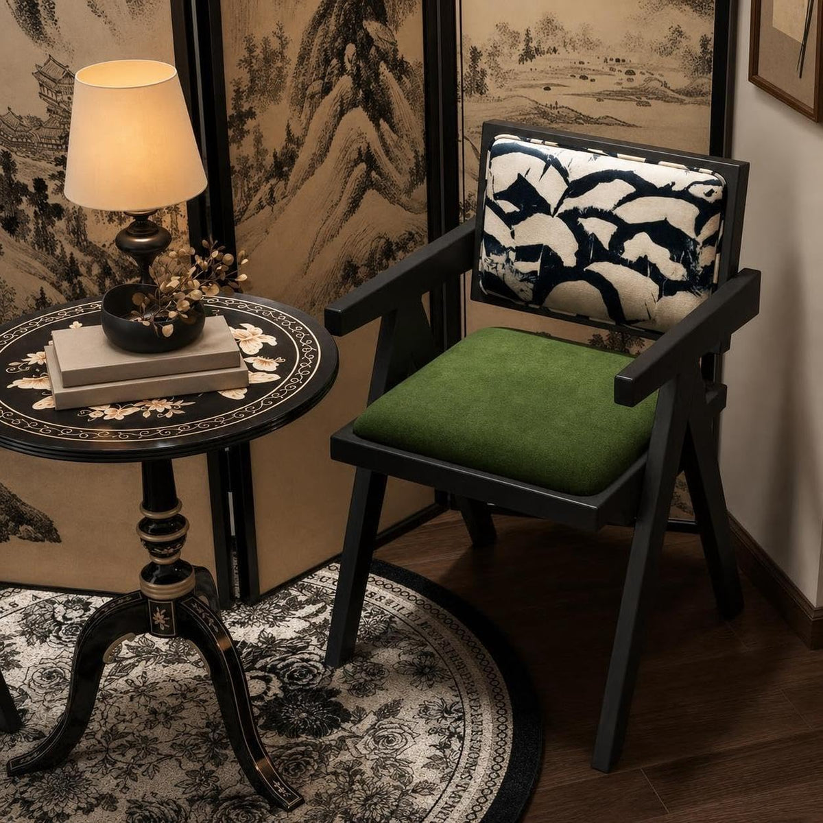 Wood Rattan Vintage Dining Armchair