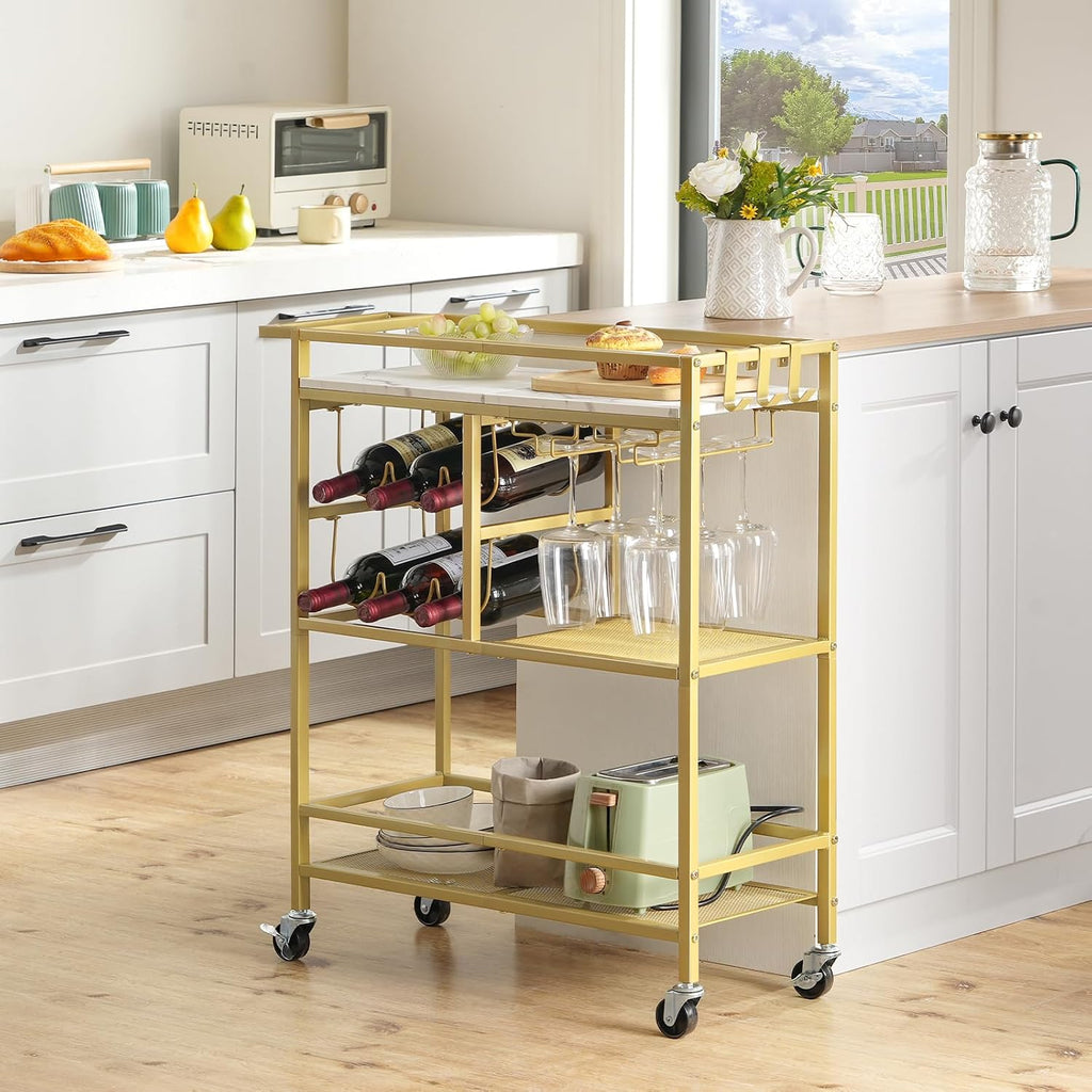 Gold White 3-Tier Rolling Cart