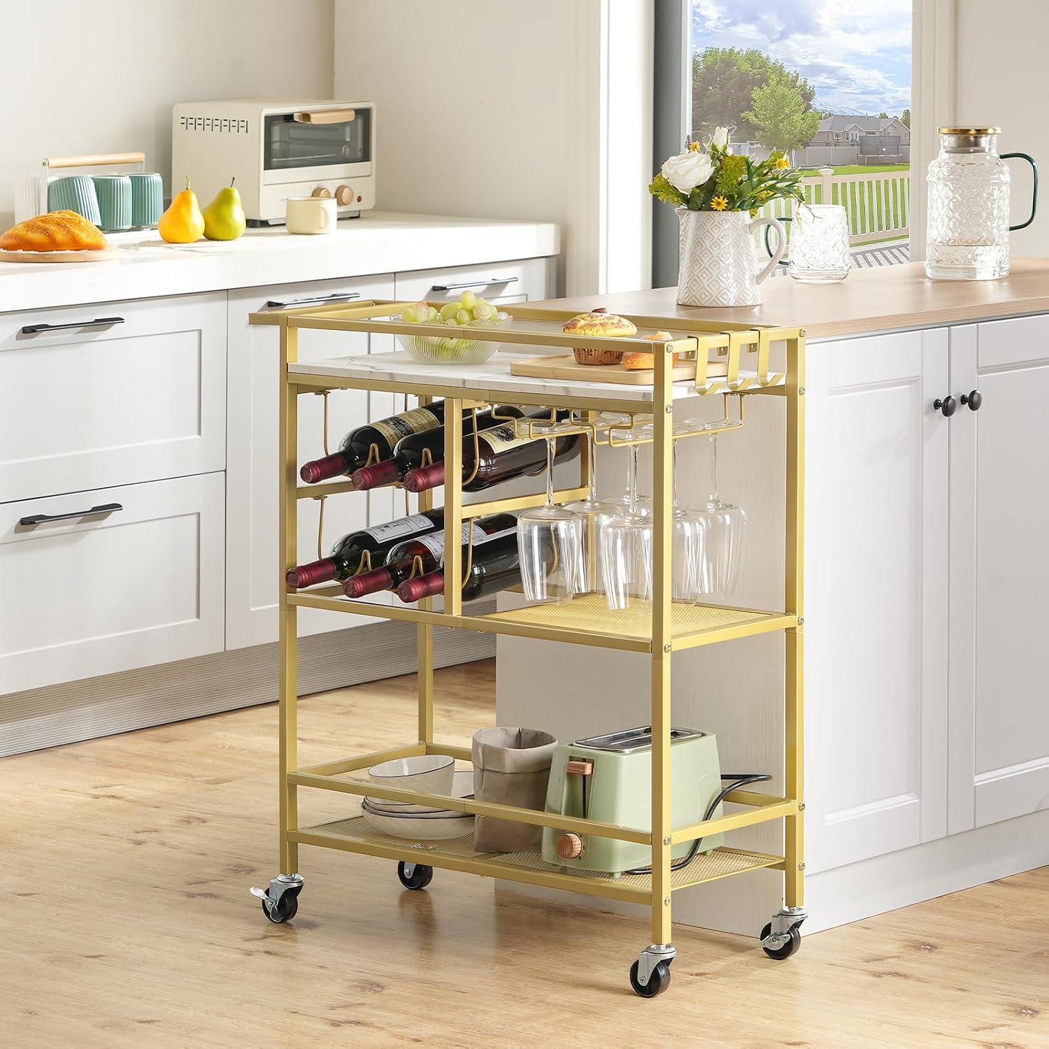 Gold White 3-Tier Rolling Cart