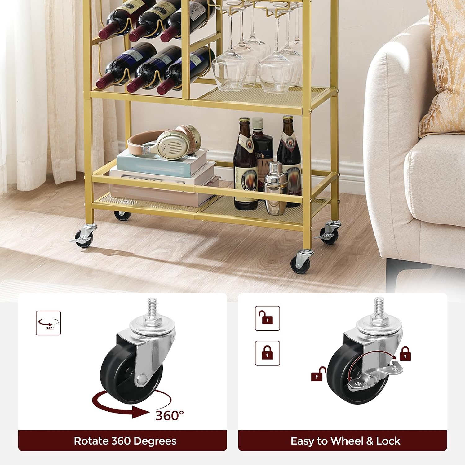 Gold White 3-Tier Rolling Cart