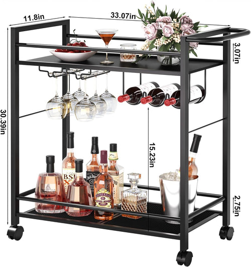 Black 2-Tier Rolling Bar Serving Cart