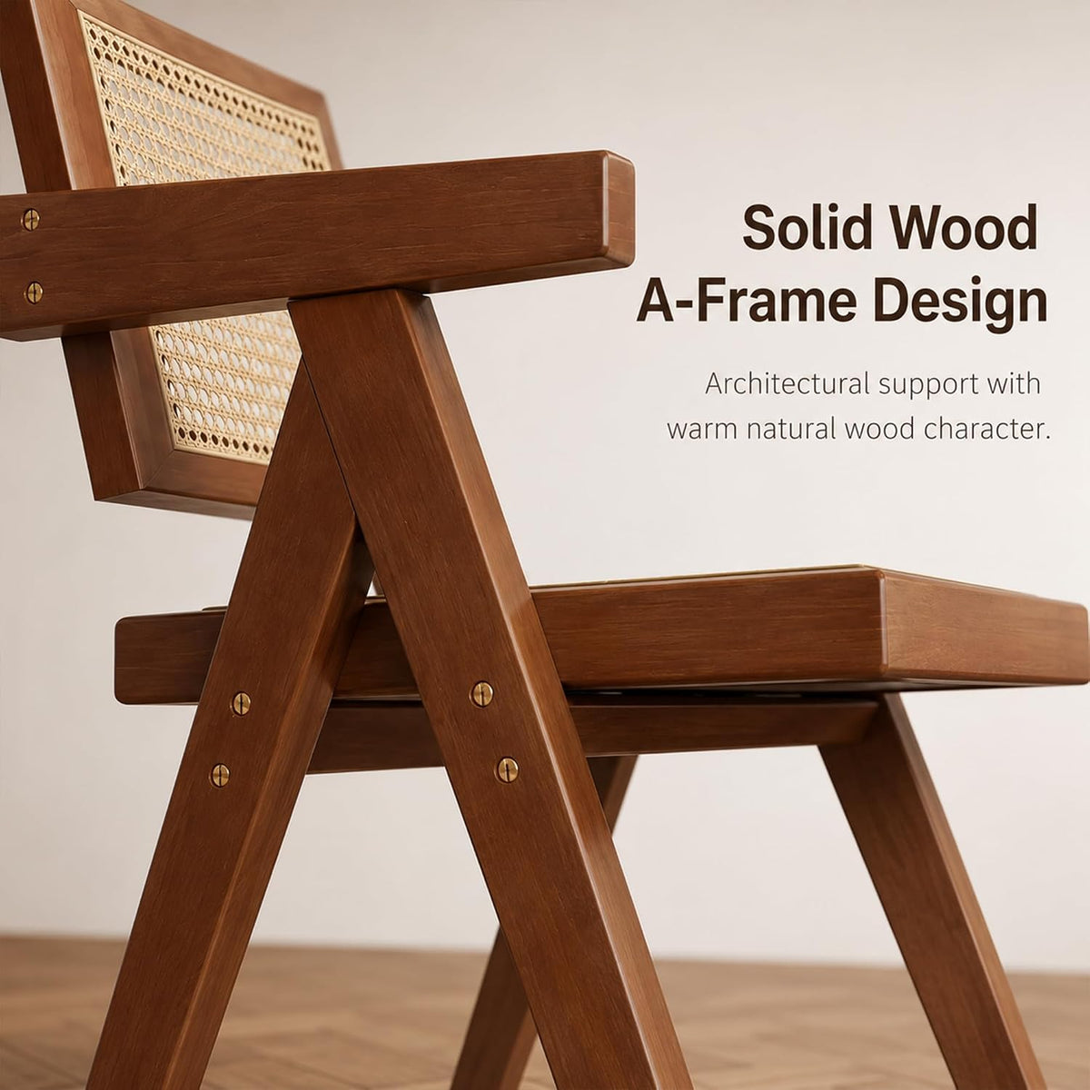 Walnut Rattan Arm Dining Chairs Set