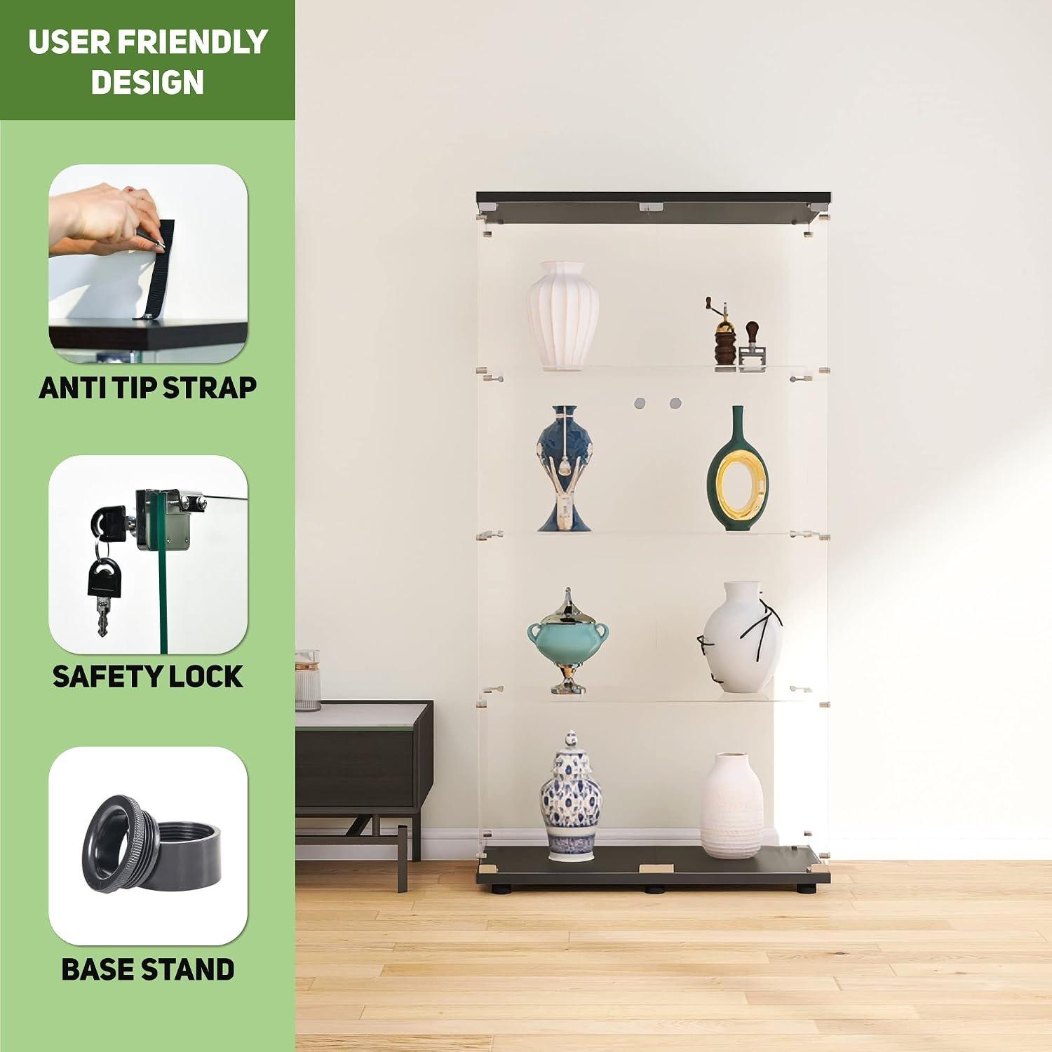 Black Tempered Glass Display Cabinet