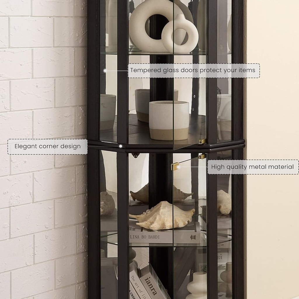 Black Lit Corner Glass Curio Cabinet