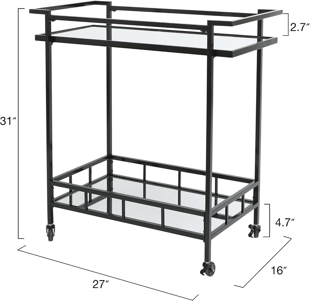 Black Glass Rolling Wine Bar Cart