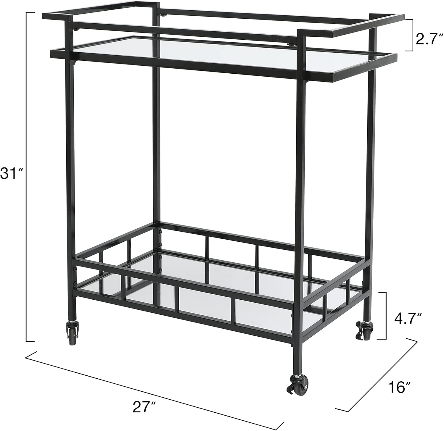 Black Glass Rolling Wine Bar Cart
