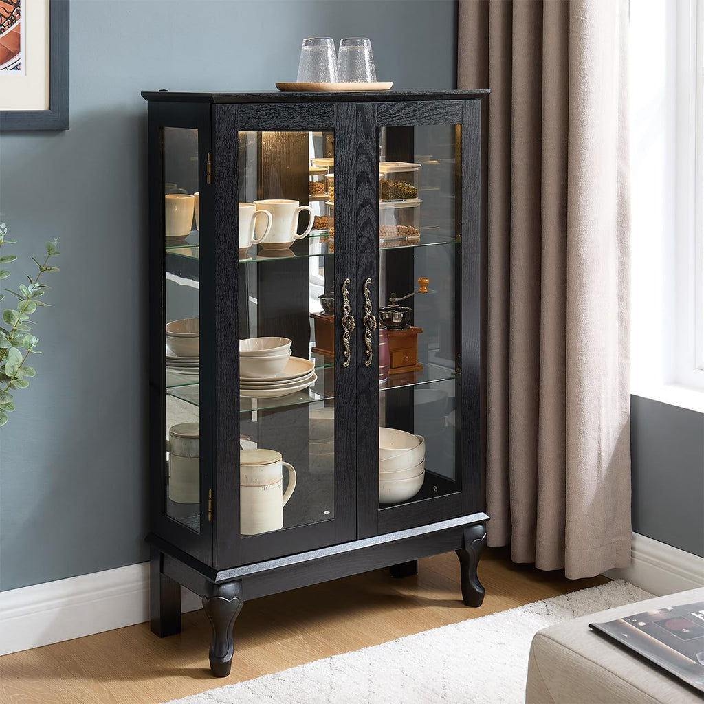 Black Lit Glass Display Curio Cabinet