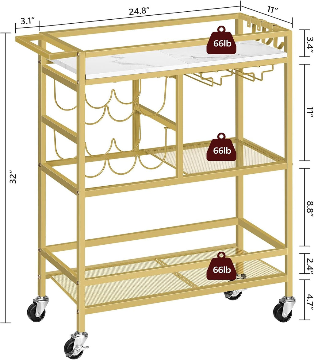 Gold White 3-Tier Rolling Cart