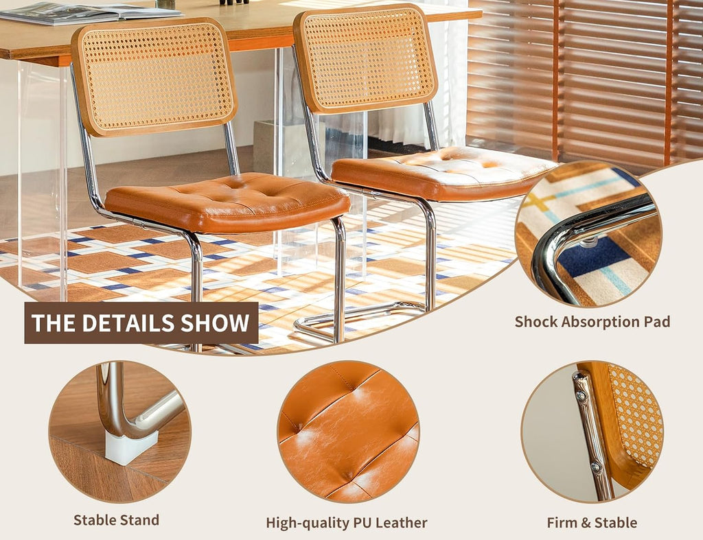 Rattan Leather Dining Chair Set
