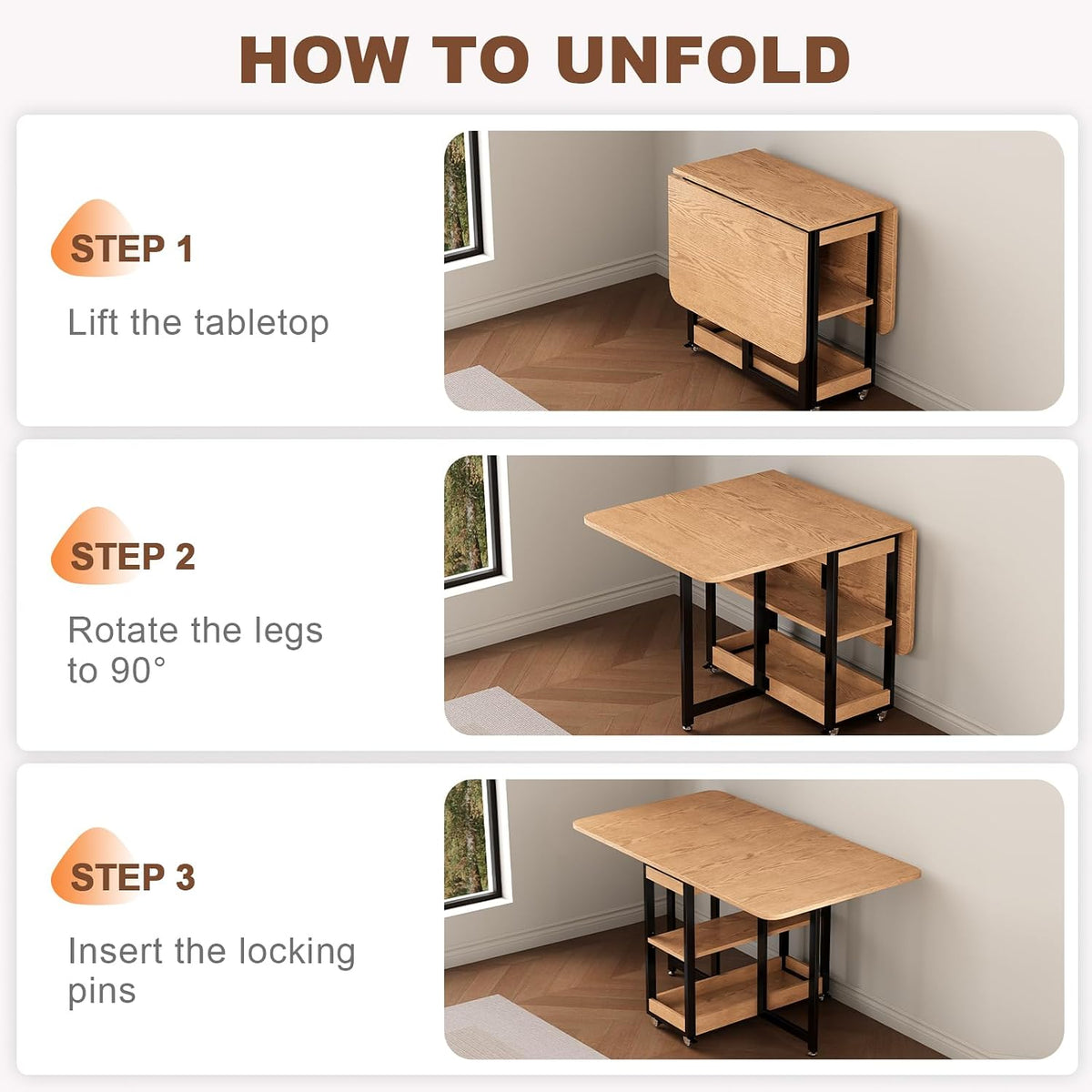 Natural Wheeled Extendable Dining Table