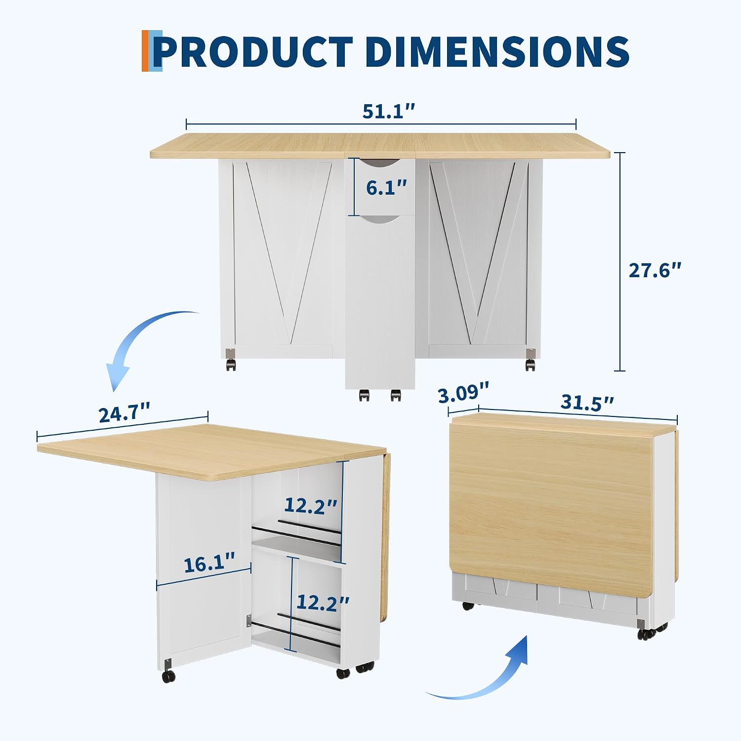 Wheeled Storage Foldable Dining Table