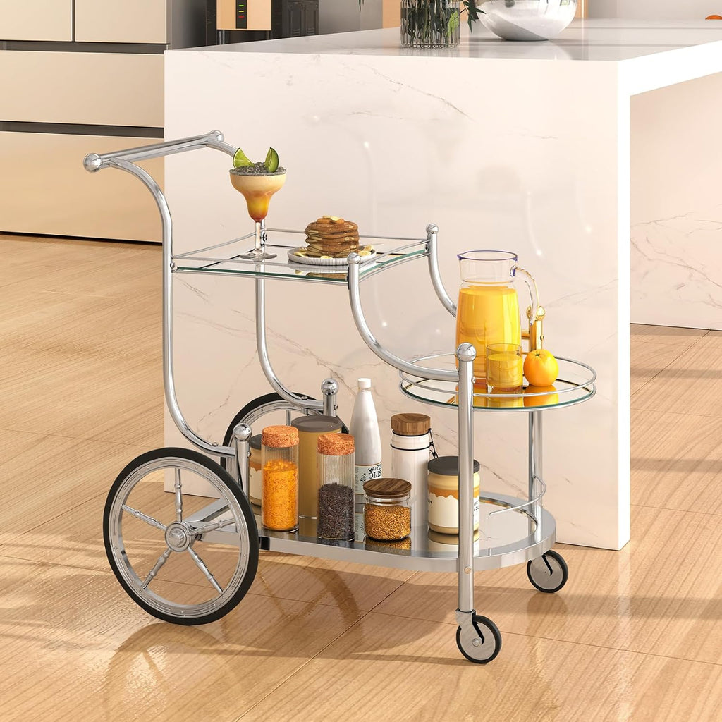 Silver Mirrored 3-Tier Bar Cart