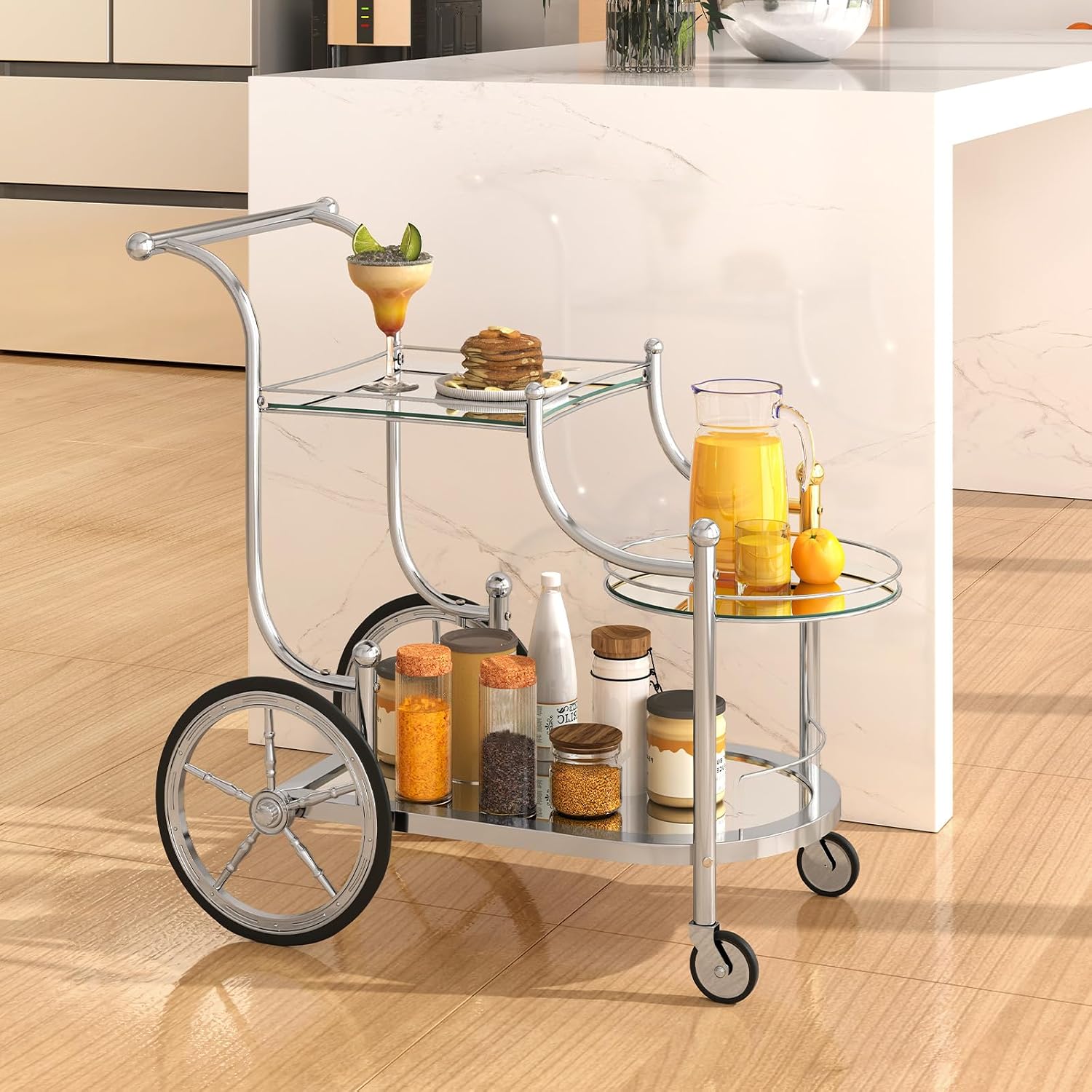 Silver Mirrored 3-Tier Bar Cart