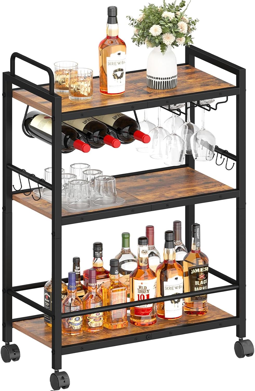 3-Tier Rolling Home Bar Serving Cart