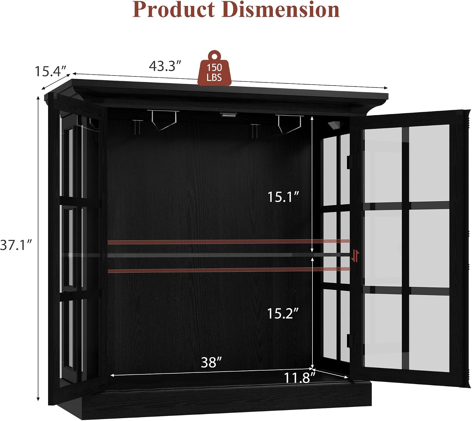 Black LED Glass Wine Display Cabinet