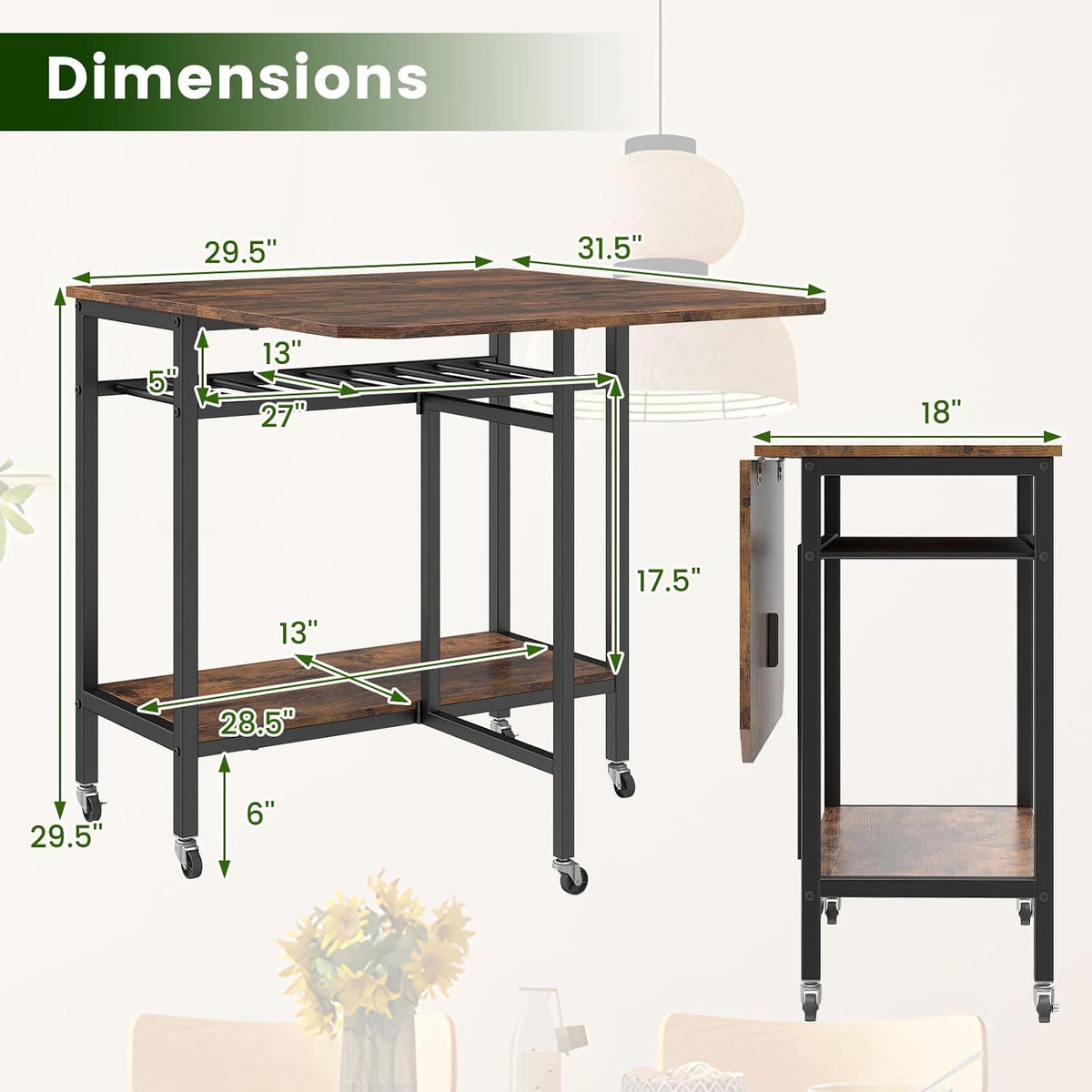 Wheeled Extendable Folding Dining Table