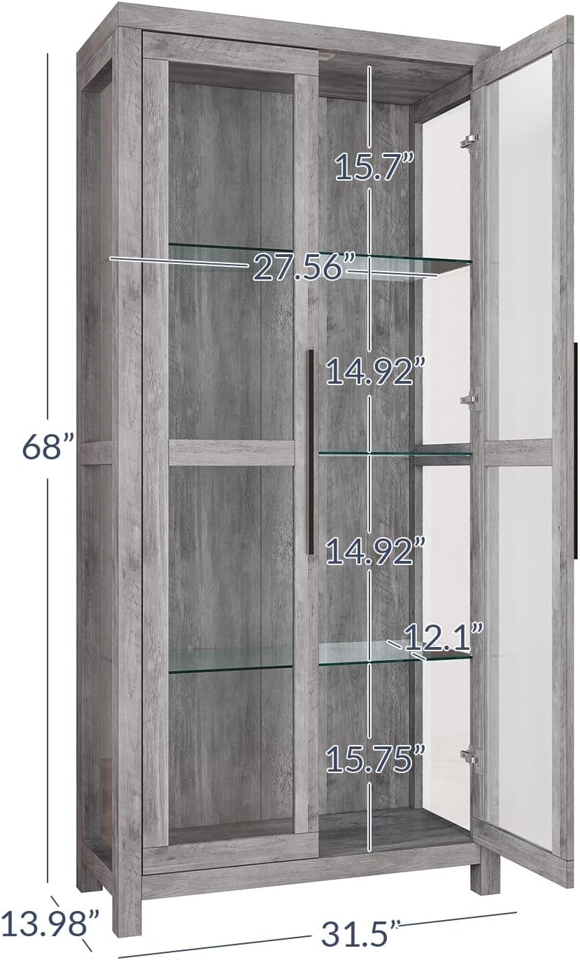 Gray Wash Tall Glass Curio Cabinet