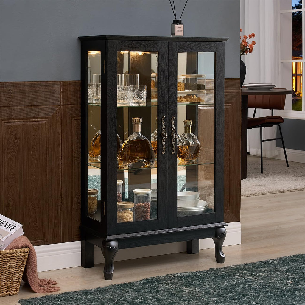 Black Lit Glass Display Curio Cabinet