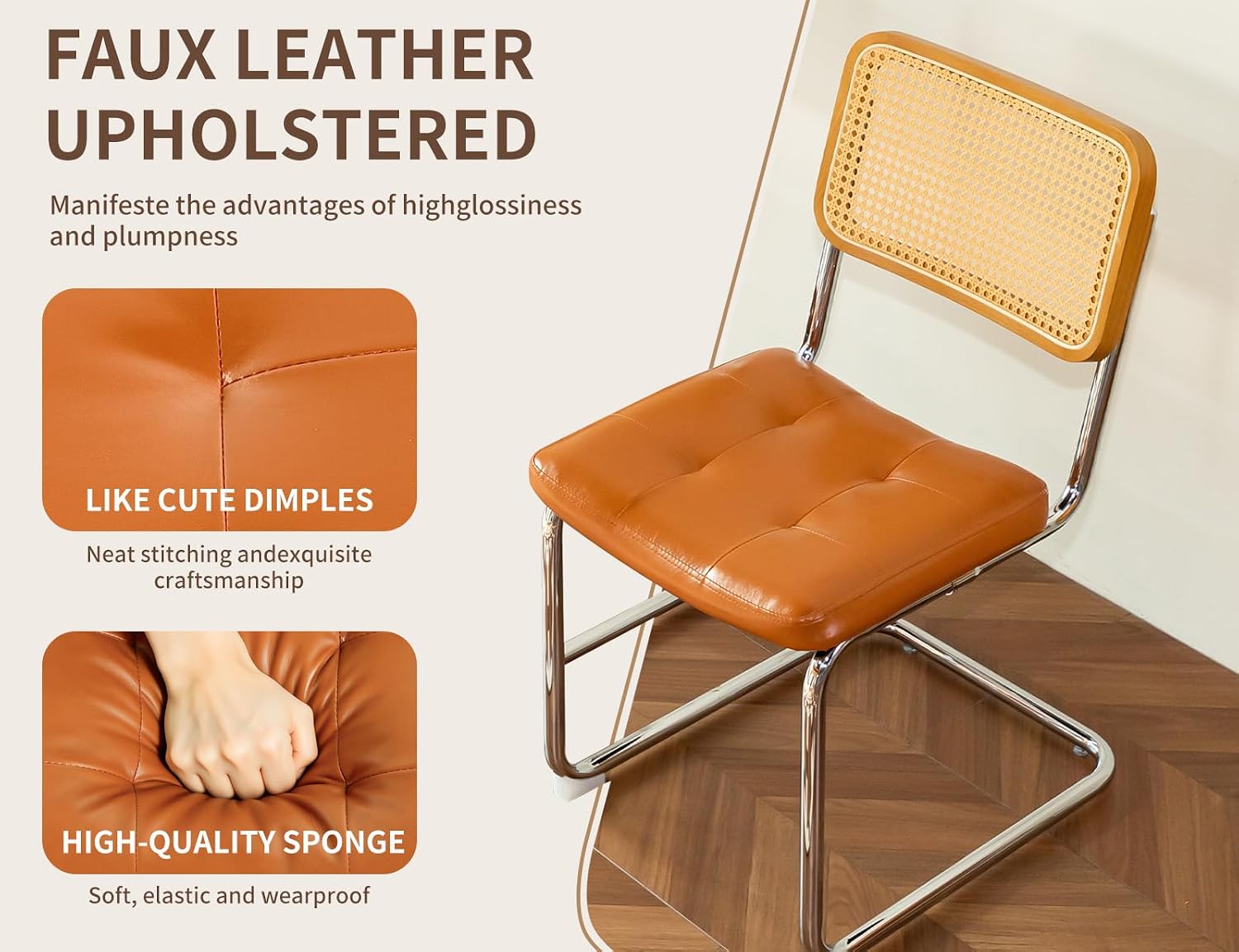 Rattan Leather Dining Chair Set
