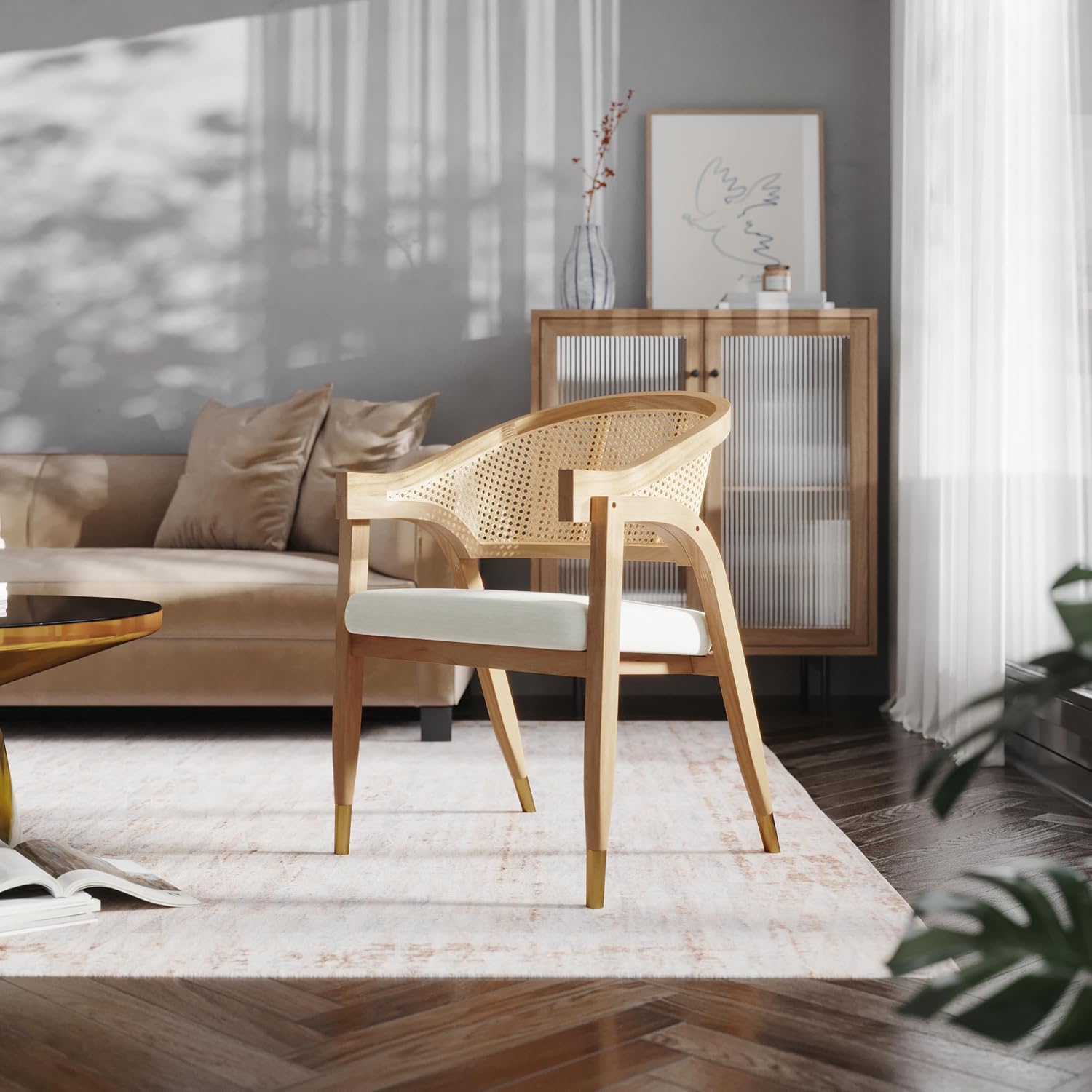 Cane Rattan Cushioned Dining Chair