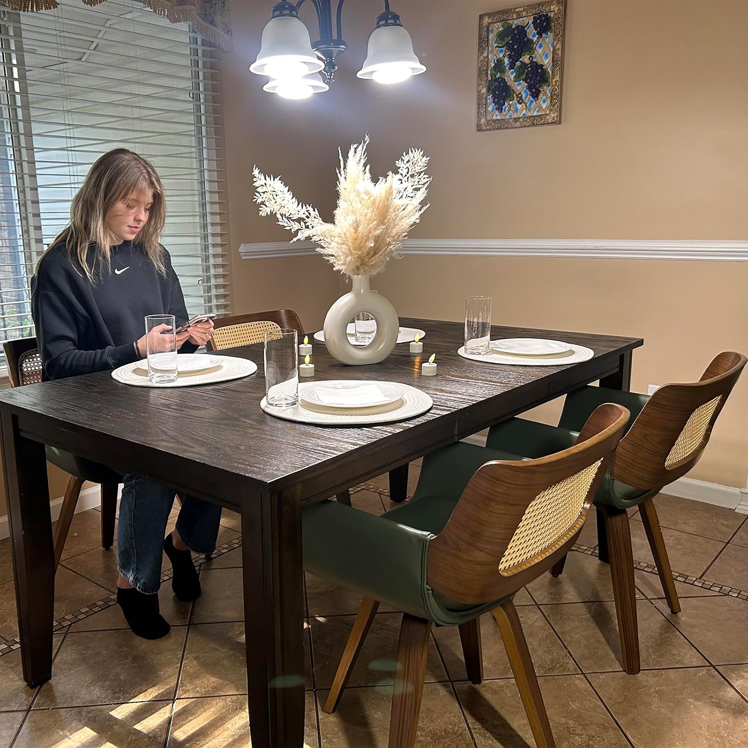 Walnut Cane Swivel Dining Armchairs