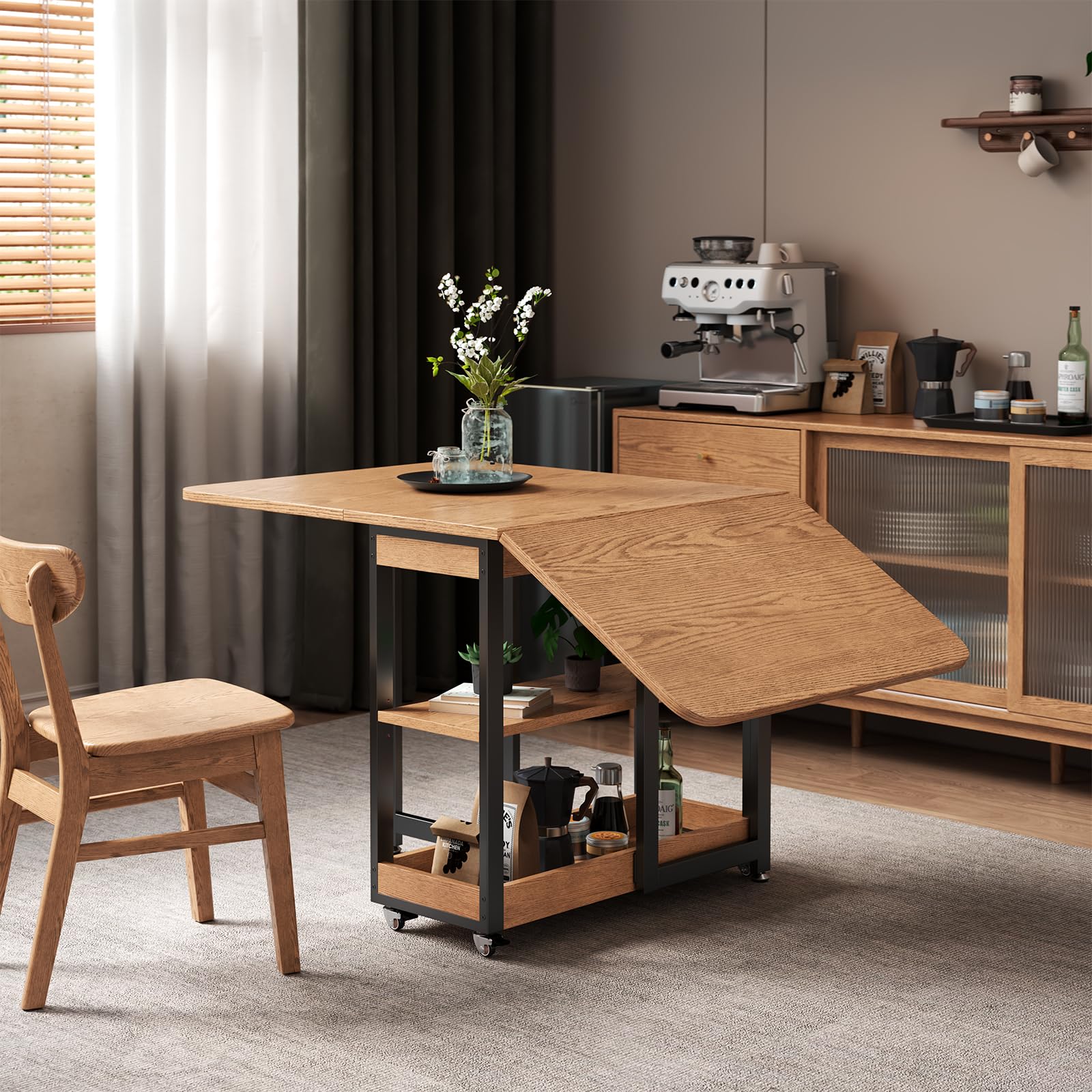 Natural Wheeled Extendable Dining Table