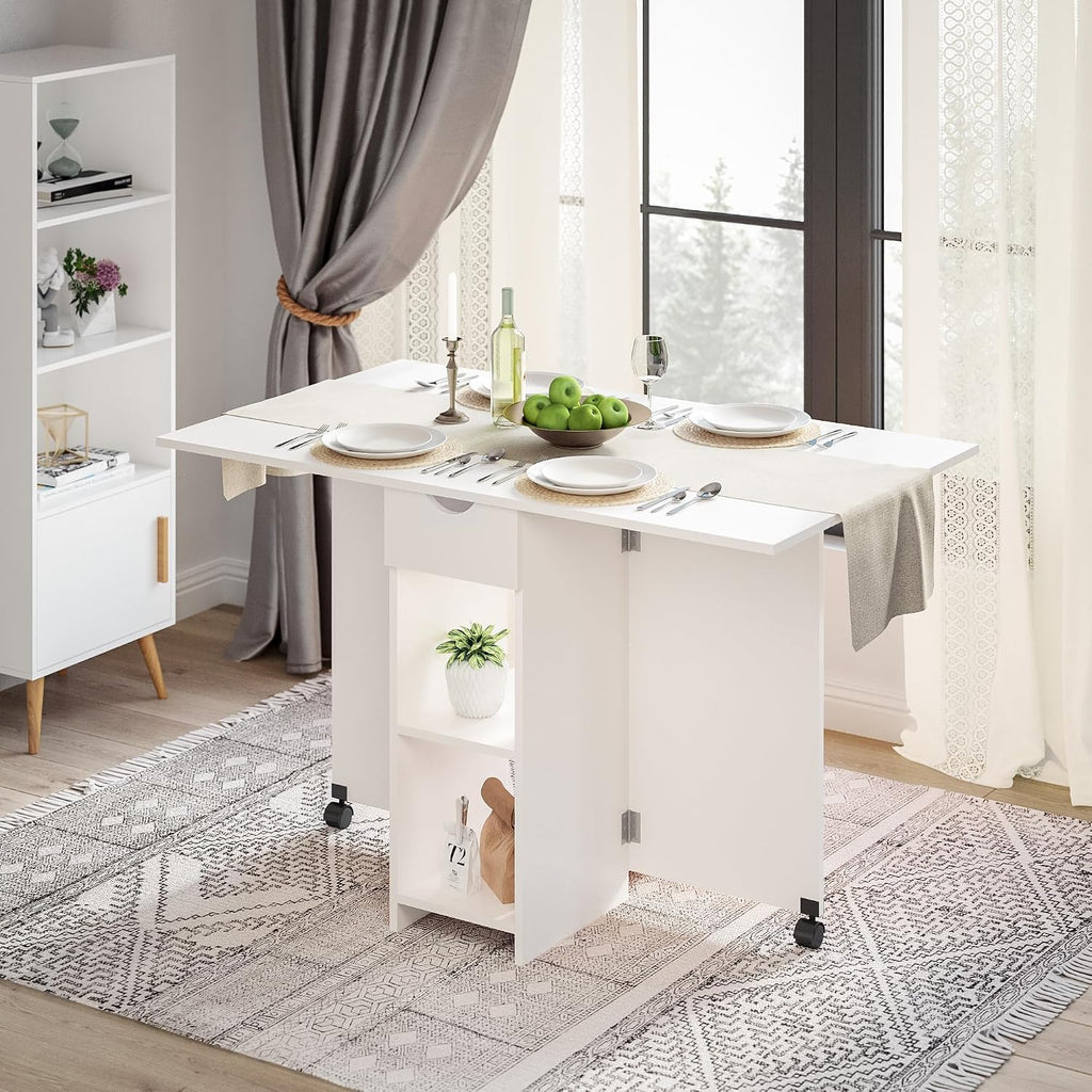 White Storage Drop Leaf Dining Table