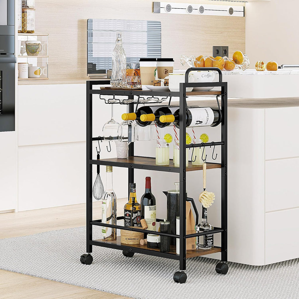3-Tier Rolling Home Bar Serving Cart