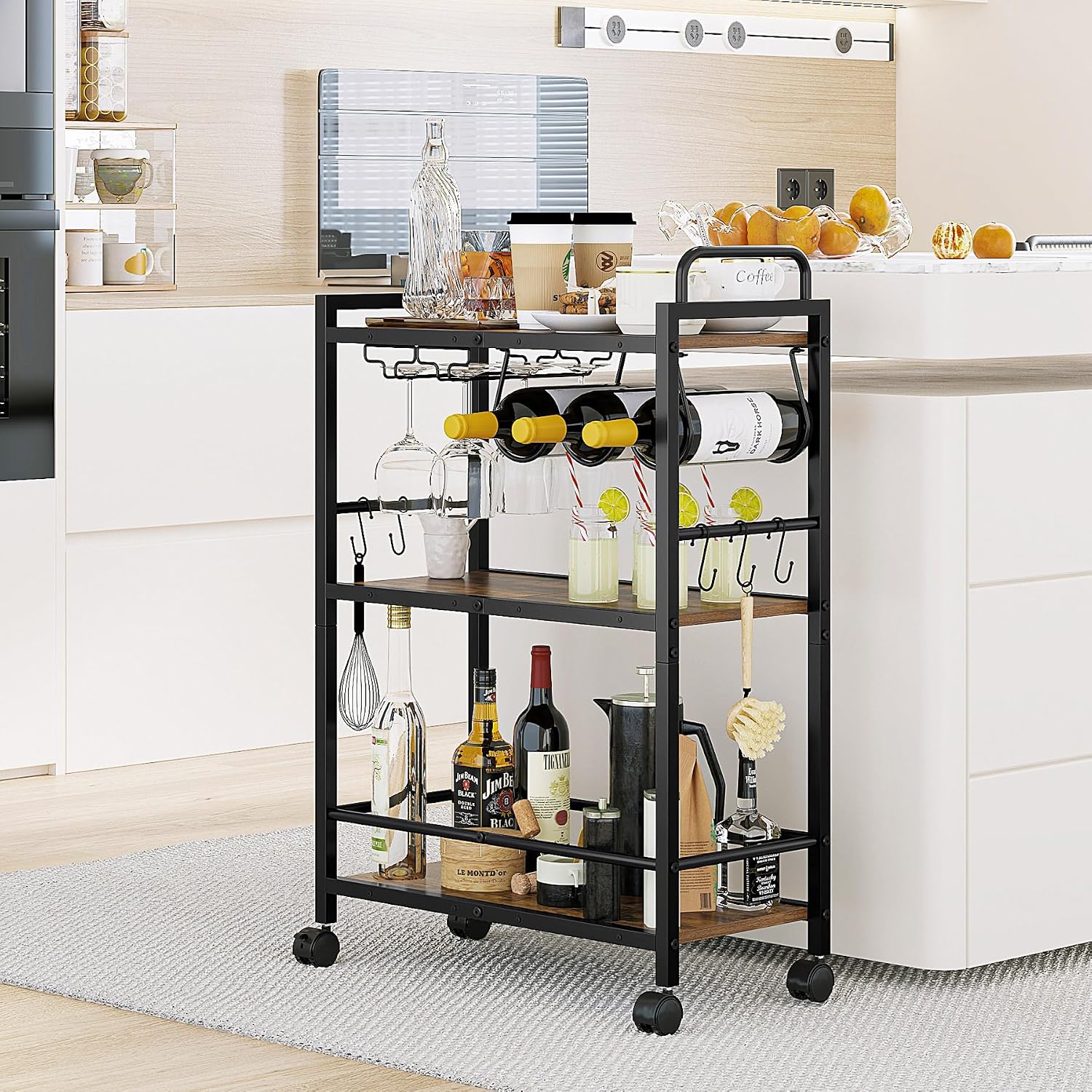3-Tier Rolling Home Bar Serving Cart