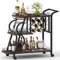 Walnut 3-Tier Rolling Home Bar Cart