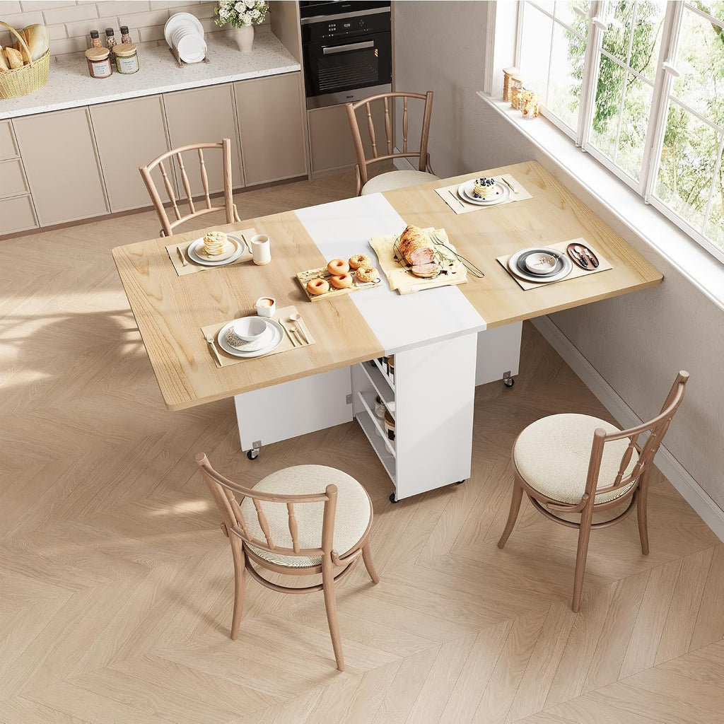 Natural Wheeled Storage Dining Table
